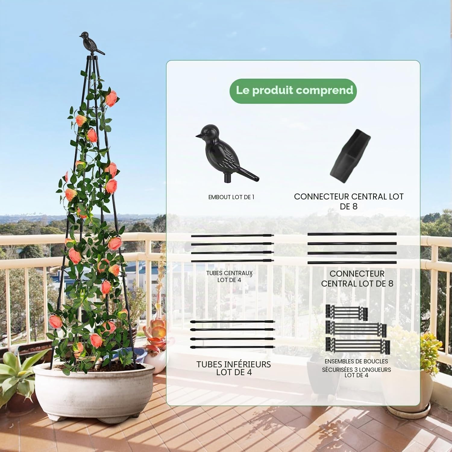 MYMULIKE Set de 2Pcs 165cm classements Jardin auxiliaire – Treillis obélisque métal Noyau décoratif Escalade Treillis végétal, Fond de cérémonie Festive – Jardin, Serre, Cour et Salon