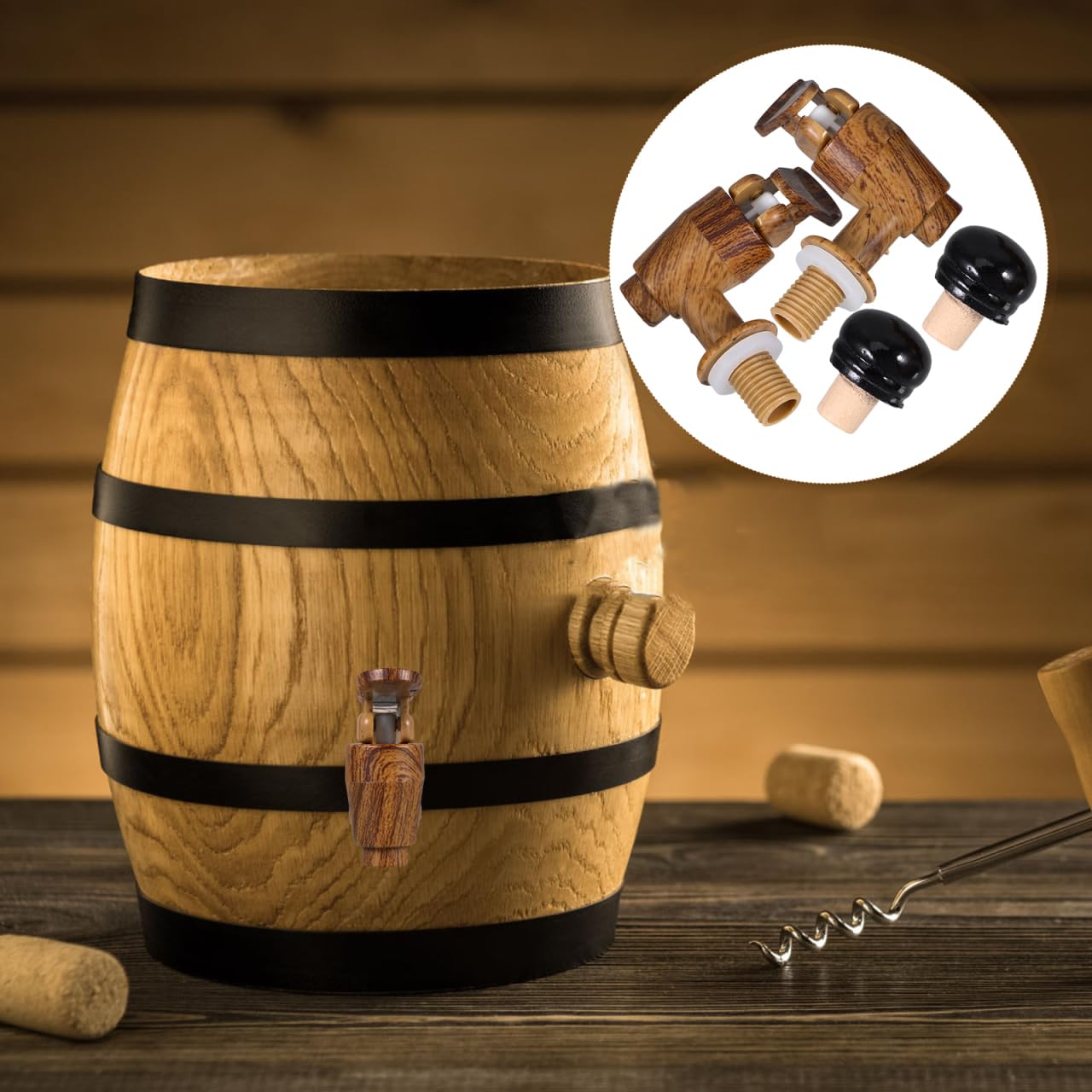 iplusmile Set di 2 rubinetti per fusti di birra in legno, plastica e rubinetti di ricambio per secchio di vino