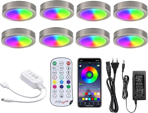Kit de iluminación LED regulable para debajo del gabinete paquete de 8 luces RGB controladas por aplicación y sincronización de música con control