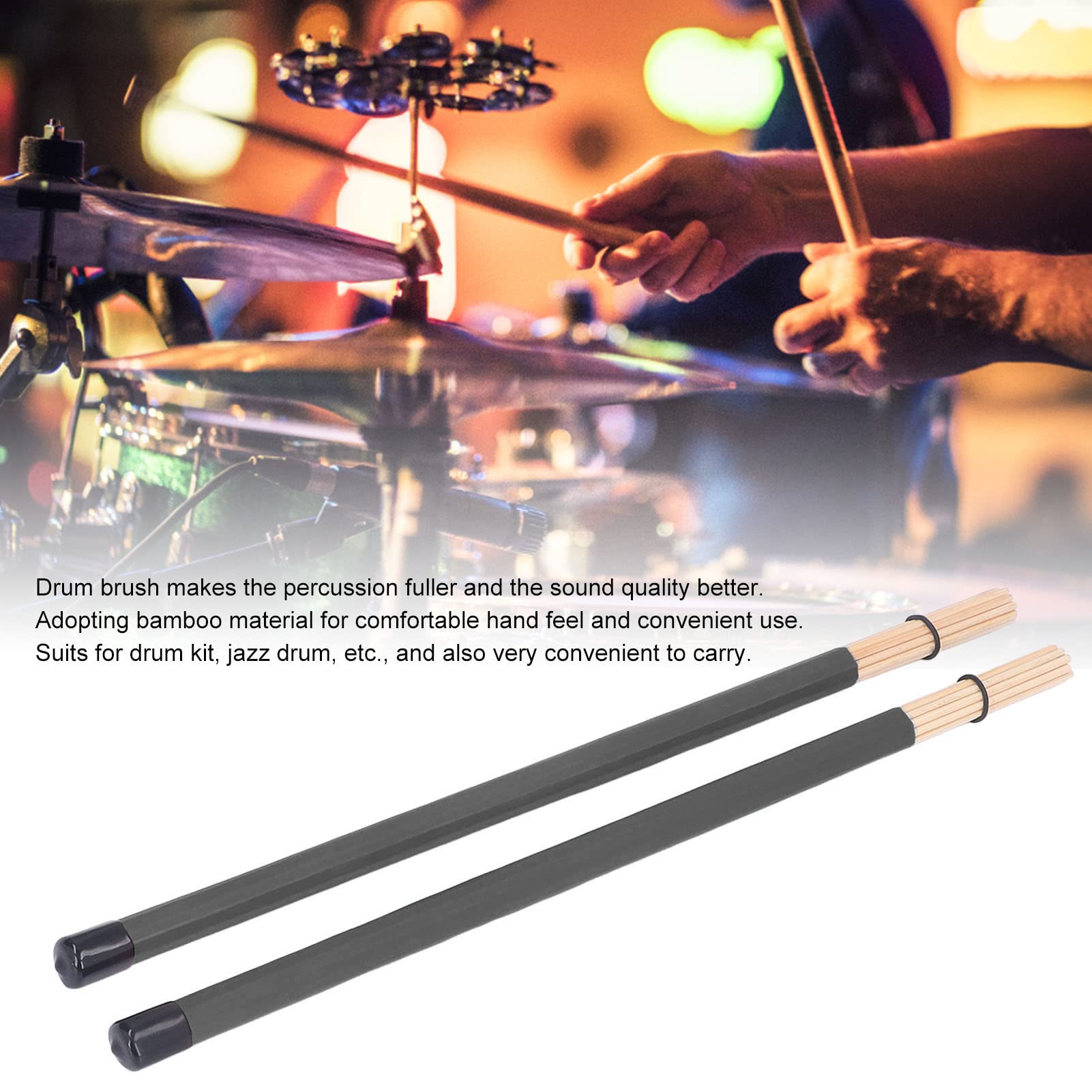 Asixxsix Rods Drum Brush, 2Pcs Bambou Hot Rods Drumsticks Portable Léger Rod Drumsticks Outil de Percussion pour Jazz, Rock Band, Petite Salle et Performance Acoustique (Noir)