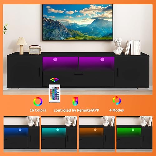 Miniatura 3 de Vibe & Dine Moderno soporte de TV con luces LED, centro de entretenimiento, gabinete de TV con almacenamiento de hasta 75 pulgadas para juegos, sala