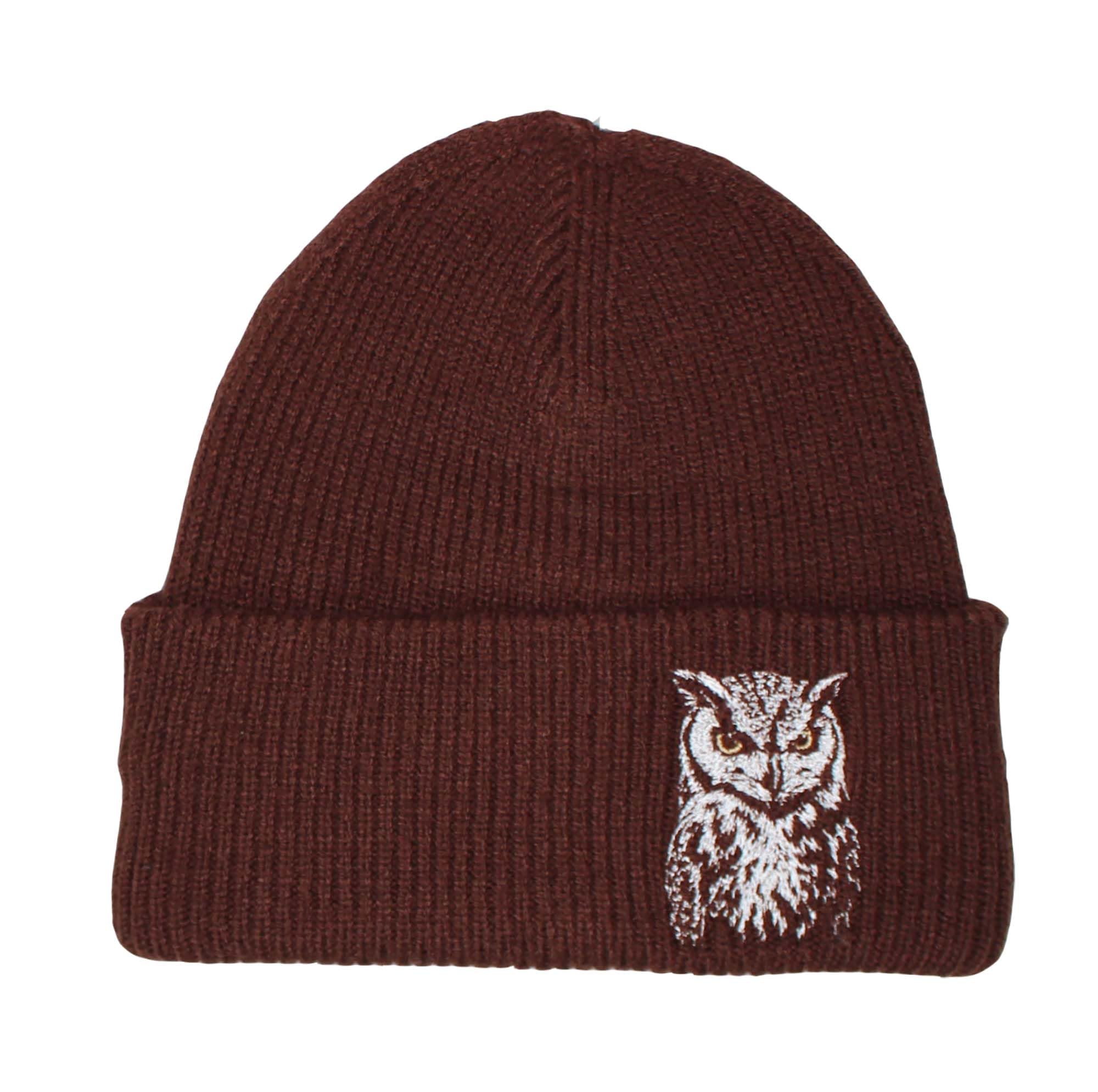 TeddyT's Men's Owl Embroidered Soft Fine Kint Beanie Hat (UK, Alpha, S, L, Chocolate Brown)