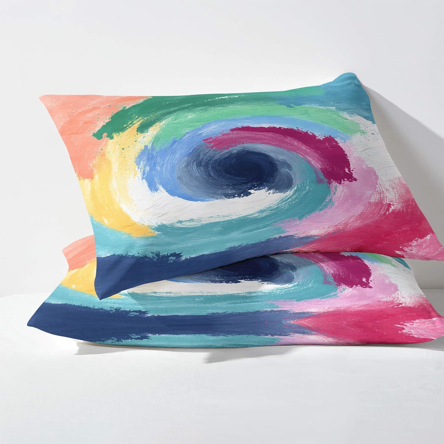 Generic Rainbow Abstract Pillow Cases Queen Size Set of 2 - Decorative Zipper Pillowcases, Soft Microfiber, Modern Art Design Pillow Covers, Aesthetic Colorful Decor for Home SYL&60 image 2