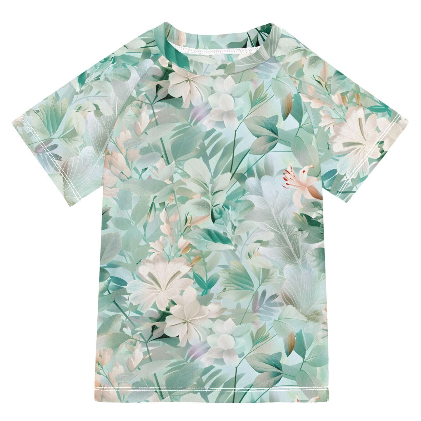 ALAZA Kids Rash Guard Boys Toddler Swim Shirts Short Sleeve Plants and Flowers UPF 50+ 3T