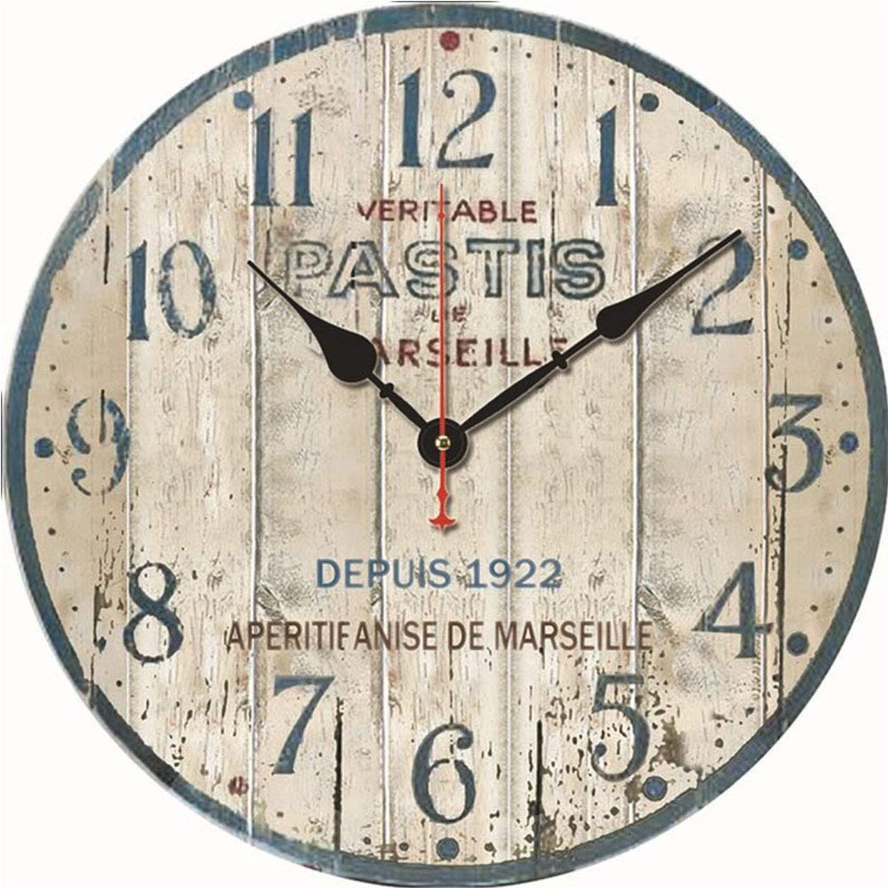 VHKJewE Wall Clock Roman Numeral Wood Round Multicolor(D)