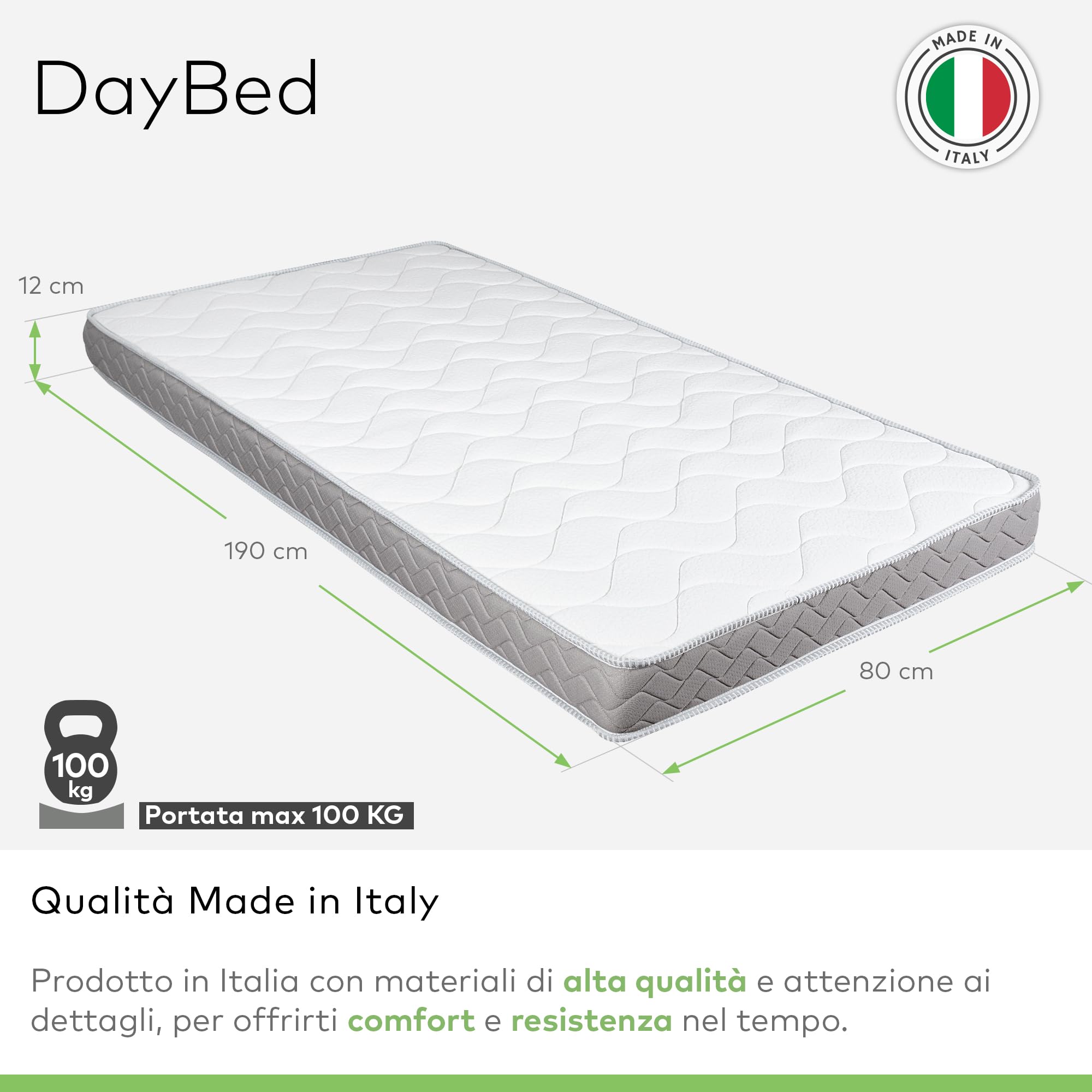 Materasso Singolo Ortopedico Con Maxi Molle (cm. 80 X 190 X 25h