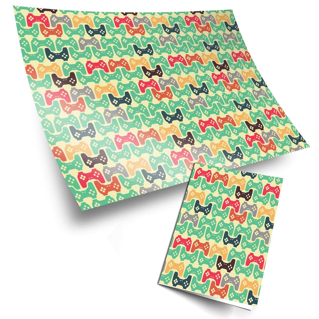 4 x Wrapping Paper Sheets - Gaming Gamer Pattern Boys Girls Party Gift Wrap Computer Console Green Unisex Colourful #170006