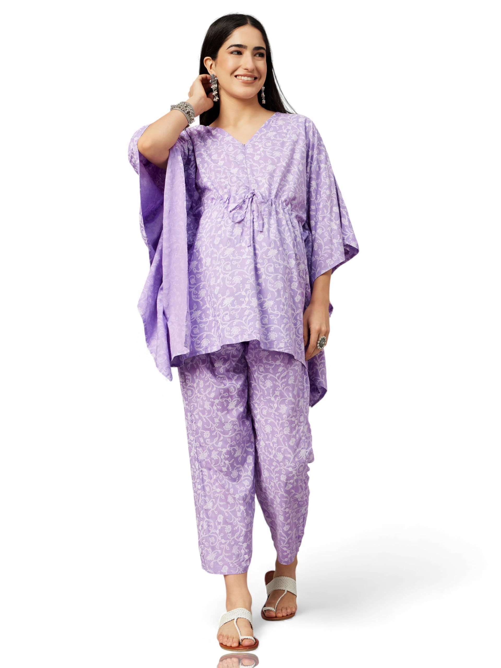 Women’s Rayon Printed Maternity Kaftan Top & Pant Set – Soft Lavender, Comfortable & Stylish Pregnancy Wear (Size M)-image-14