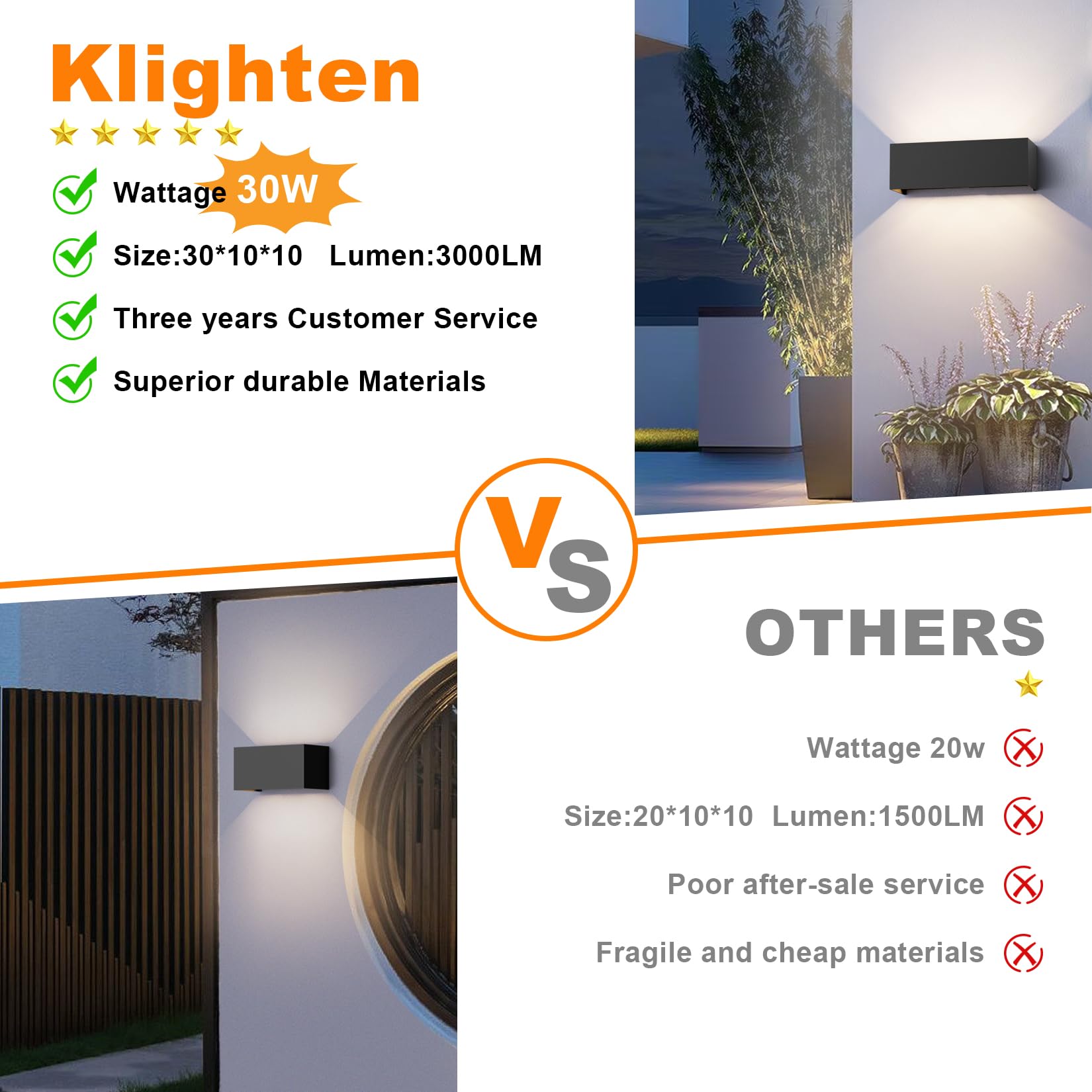 Klighten 30W Applique Mural Intérieur/Extérieur,4000K Blanc Nature Applique Murale,Appliques Murales avec Angle de Faisceau Réglable,Moderne Luminaire Murale,Éclairage Murals Etanche IP65,Noir