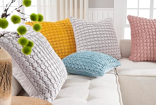 Miniatura 6 de COCOPLOCEUS 1 funda de almohada Euro Sham Boho de 24 x 24 pulgadas, fundas de almohada decorativas de granja de terciopelo verde azulado, fundas de