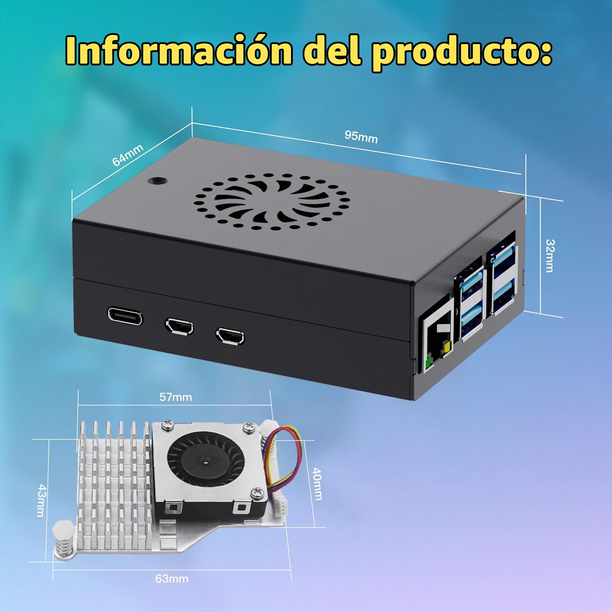 iRasptek Starter Kit For Raspberry Pi 5 16GB RAM- Edición OS-Bookworm de 256GB preinstalada (Caja de Aluminio)
