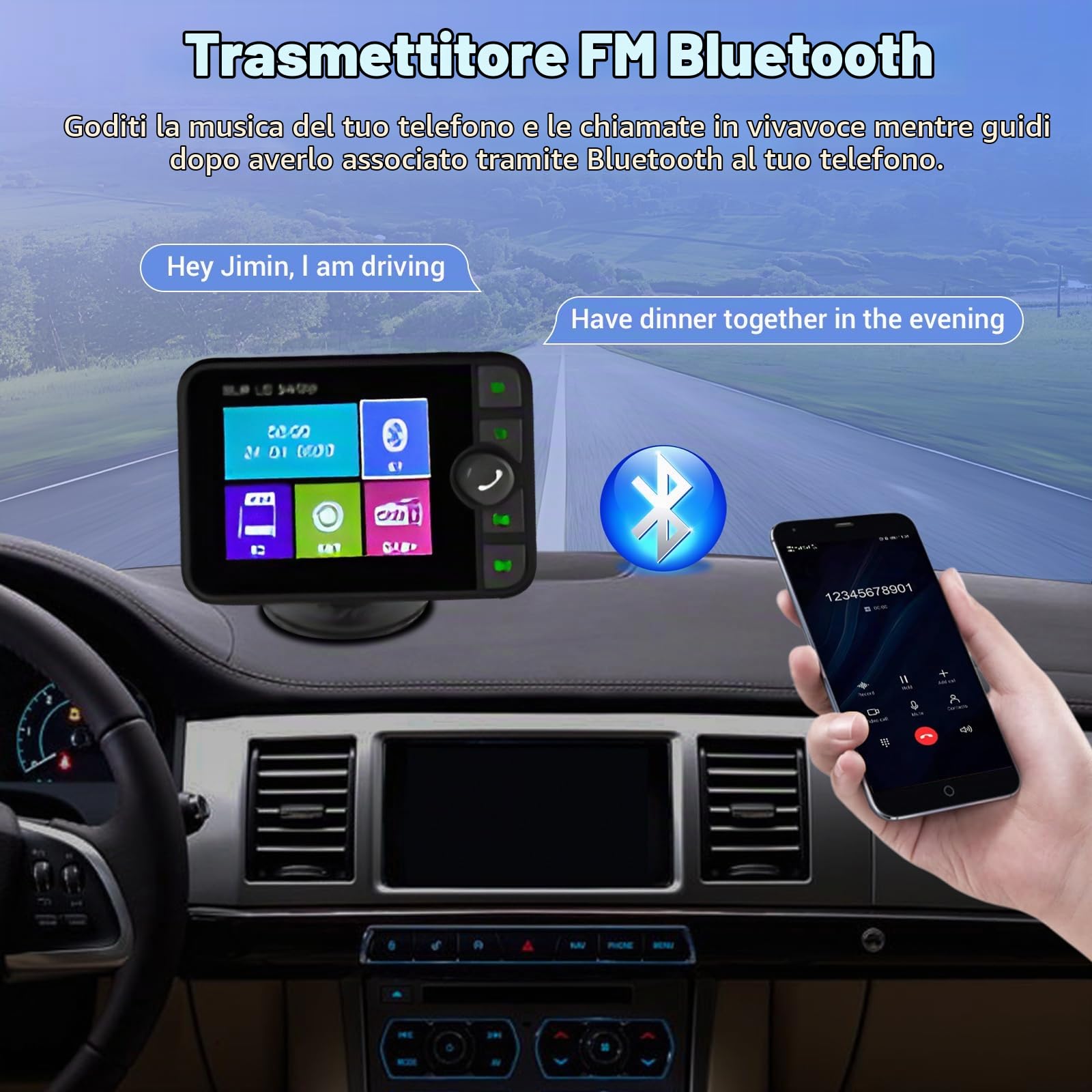 Inefala Adattatore radio digitale DAB DAB+ per autoradio, 2,4 pollic display LCD da con Music Bluetooth+Trasmettitore DAB/FM+Aux-In/Out+TF Card Music Play+Caricatore da Auto