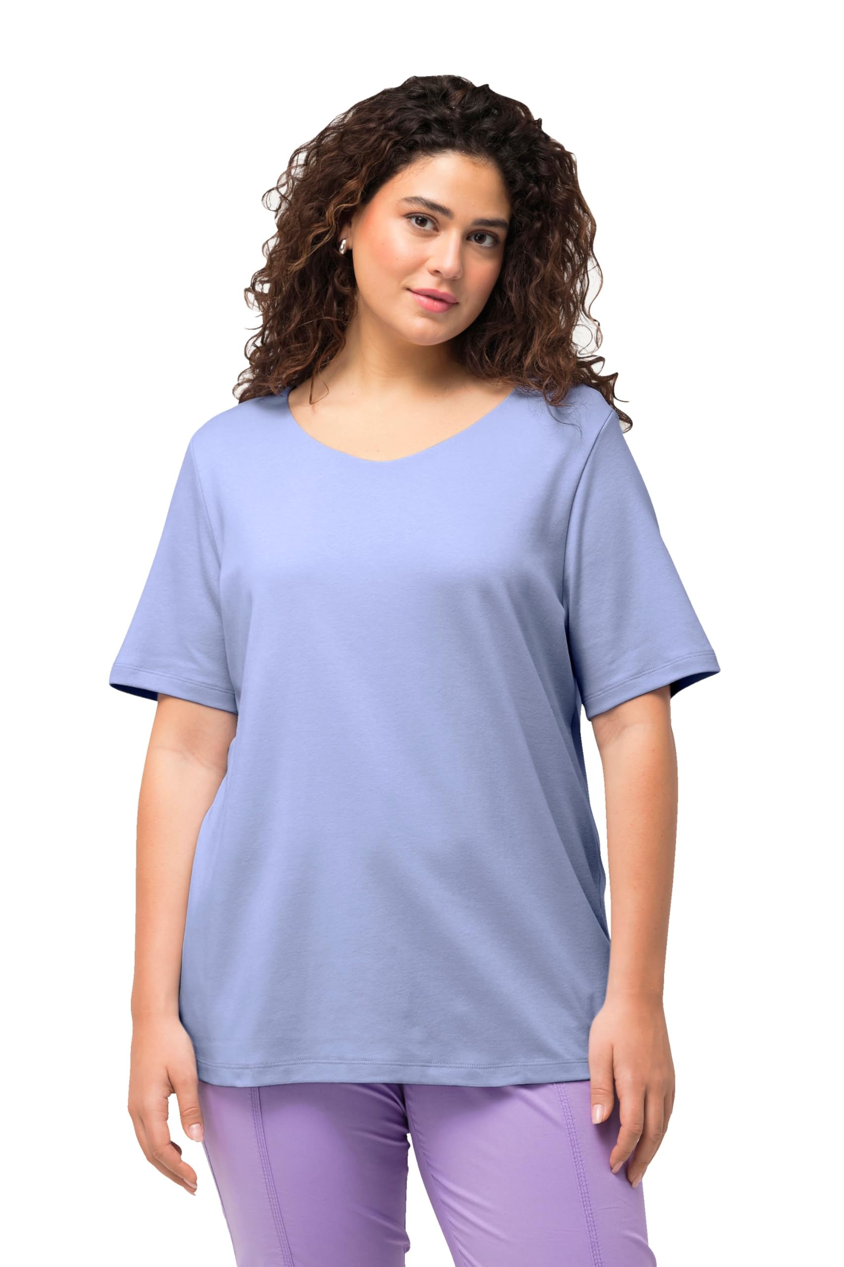 Ulla Popken Damen große Größen Übergrößen Plus Size Shirt, doppellagige Vorderseite, Slim, Rundhals, Halbarm 810528