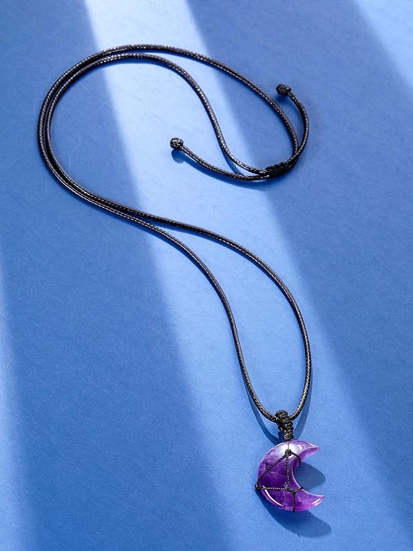 Top Plaza Amethyst Crystal Necklace for Women Natural Healing Crystal Gemstone Moon Pendant Necklace Handmade Adjustable Quartz Crystal Stone Necklace Protection Jewelry Mothers Day Mom Gifts by Top Plaza - Used condition - Image 3