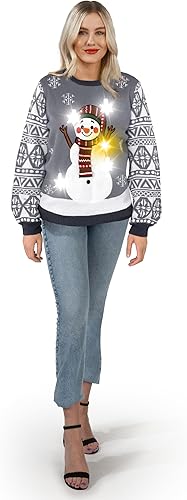 Miniatura 6 de JOYIN Suéter feo de muñeco de nieve para mujer, suéter largo de Navidad con luz LED