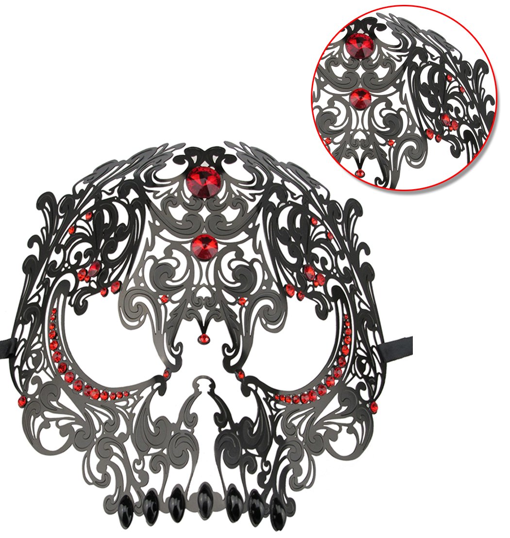 Coddsmz Halloween Masquerade Masks Full Face Mardi Gras Party Costume Mask Halloween Cosplay Mask Metal Mask with Rhinestone: Black+red