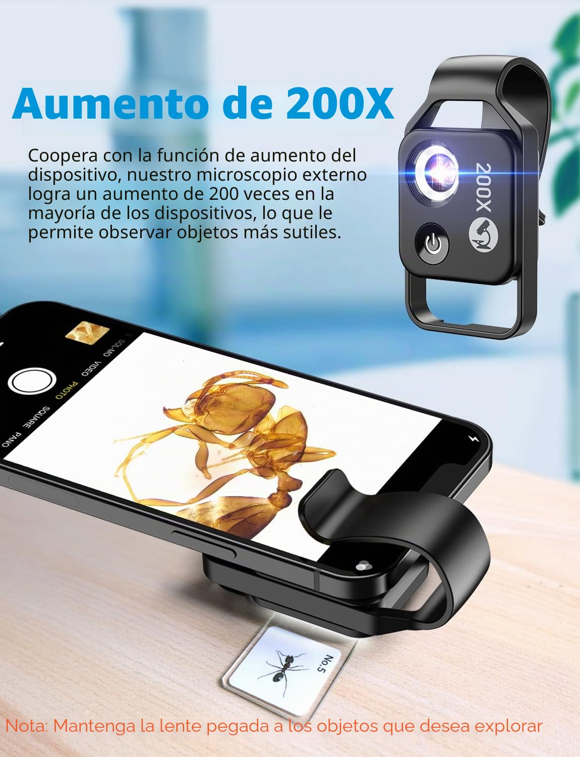 APEXEL Microscopios para Smartphone, Explore Micworld con Smartphone Microscope, 200x, Negro