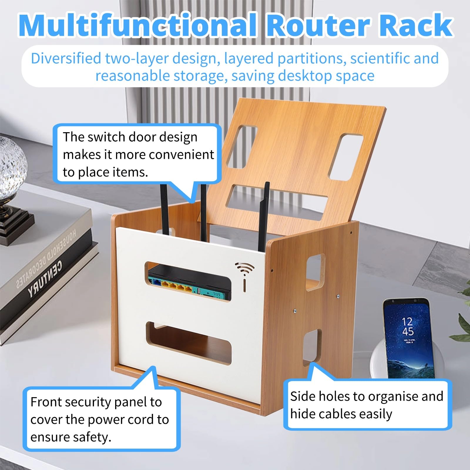 Wireless Router Storage Cabinet Wireless Router Storage Box, Solid Wood ...