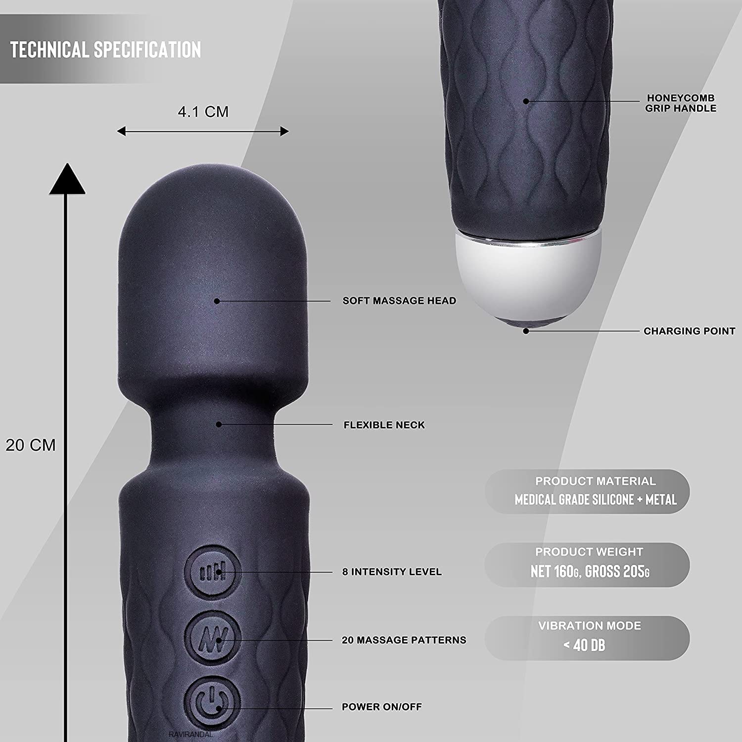 RaviRANDAL Rechirgageable Body Massager for women and men handed the waterproof vibrate wand massage machine with 20 vibration modes, battery powder, full body massage, multi -color (1 pack). RaviRANDAL Rechirgageable Body Massager for women and men handed the waterproof vibrate wand massage machine with 20 vibration modes, battery powder, full body massage, multi -color (1 pack).