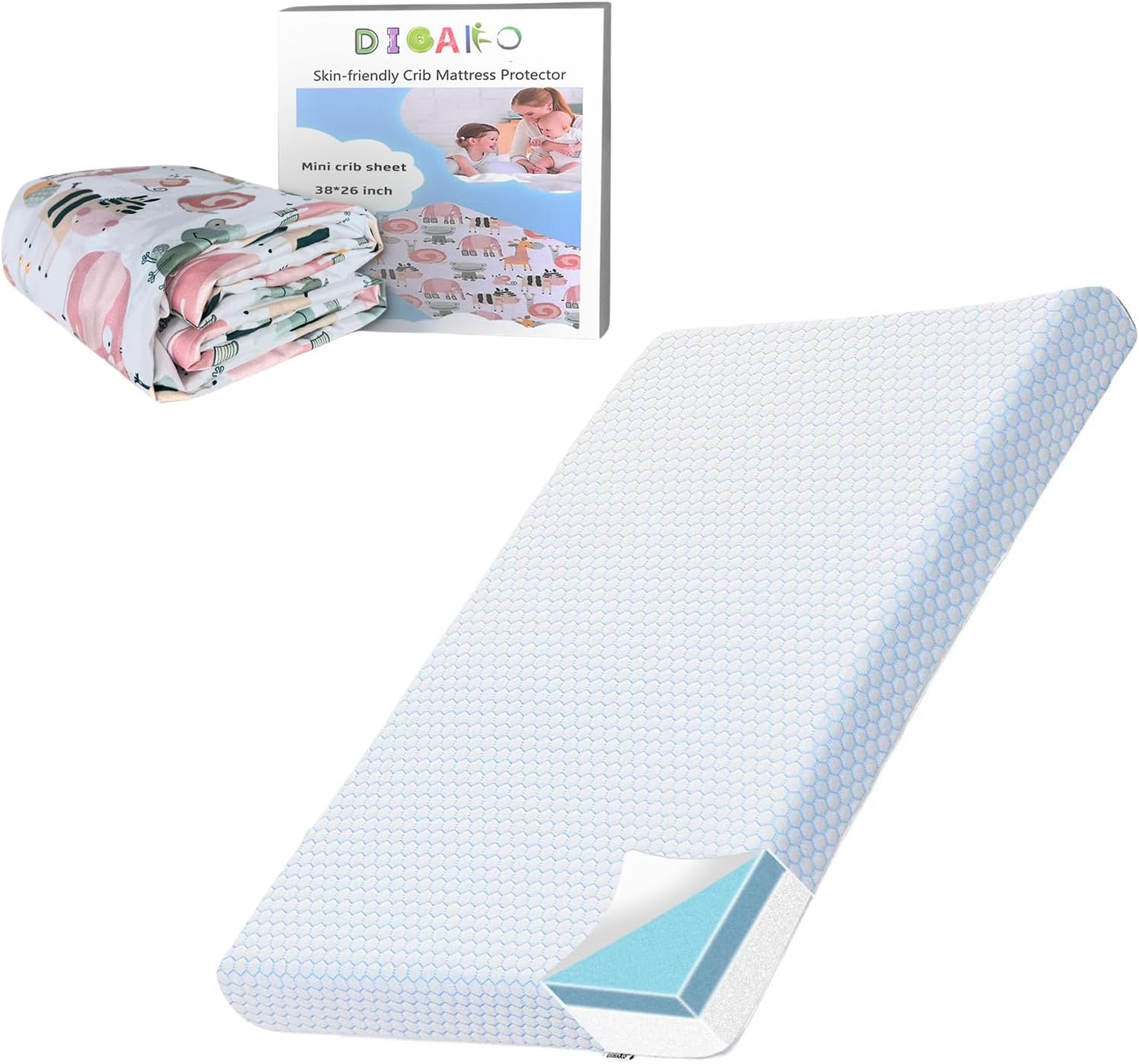 DIBAKO Mini Crib Mattress, DualSided Memory Foam Pack and