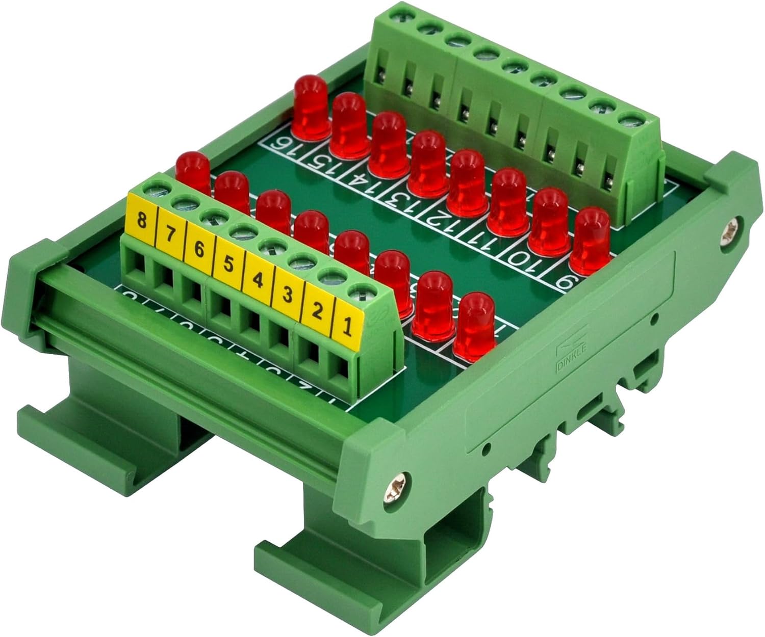 DIN Rail Mount 16 LEDs Indicator Light Module, Support 5~50VDC Common Positive/Negative (Red)