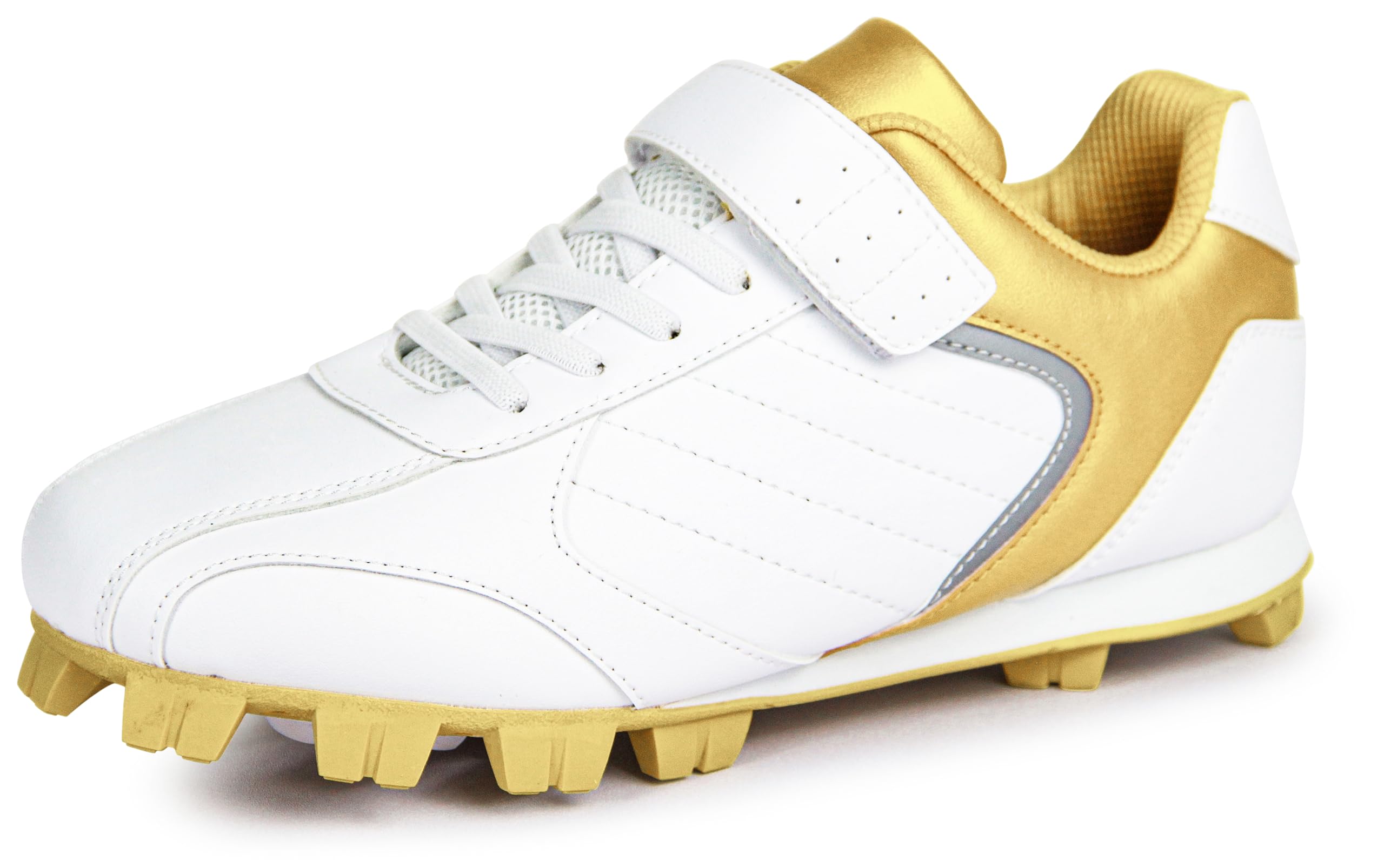 Sooneeya Molded Baseball Cleats Boys Outdoor Firm Ground Athletic Youth Softball Shoes Gold 2.5 M US Little Kid