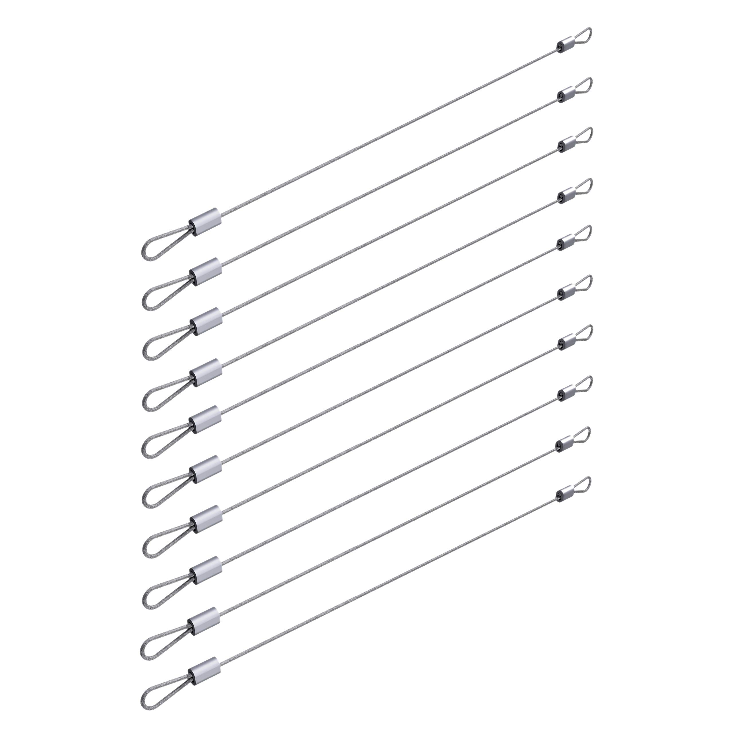 TCHHardware 10 Pack Steel Looped Aircraft Cable 8" Long - Galvanized Wire Rope with Crimps