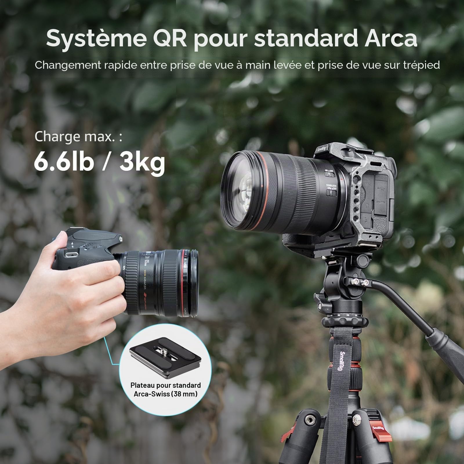SmallRig Selection Trépied Fluid Head Tête Fluide Pan Tilt Head CH10 avec Plaque de Dégagement Rapide pour Arca Swiss pour Caméras Vidéo Compactes et Appareils Photo Reflex Numériques - 3259