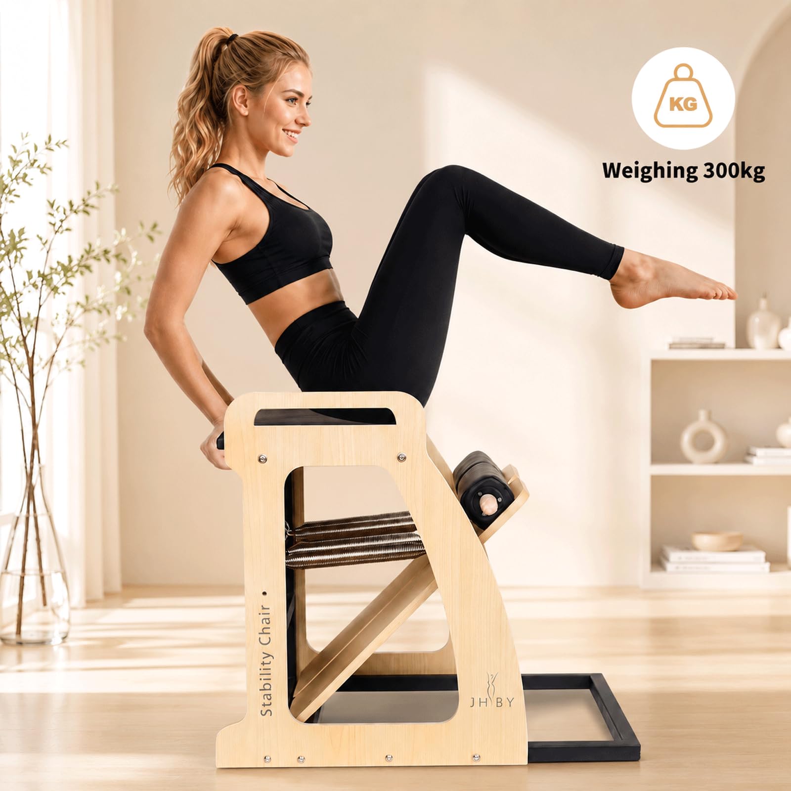 Pilates Stuhl, Pilates Stuhl für Home Workouts, Stabiler Metallrahmen, Pilates Stabilitätsstuhl, Yoga Fitness Trainer, Pilates Reformer Maschine (Schwarz)