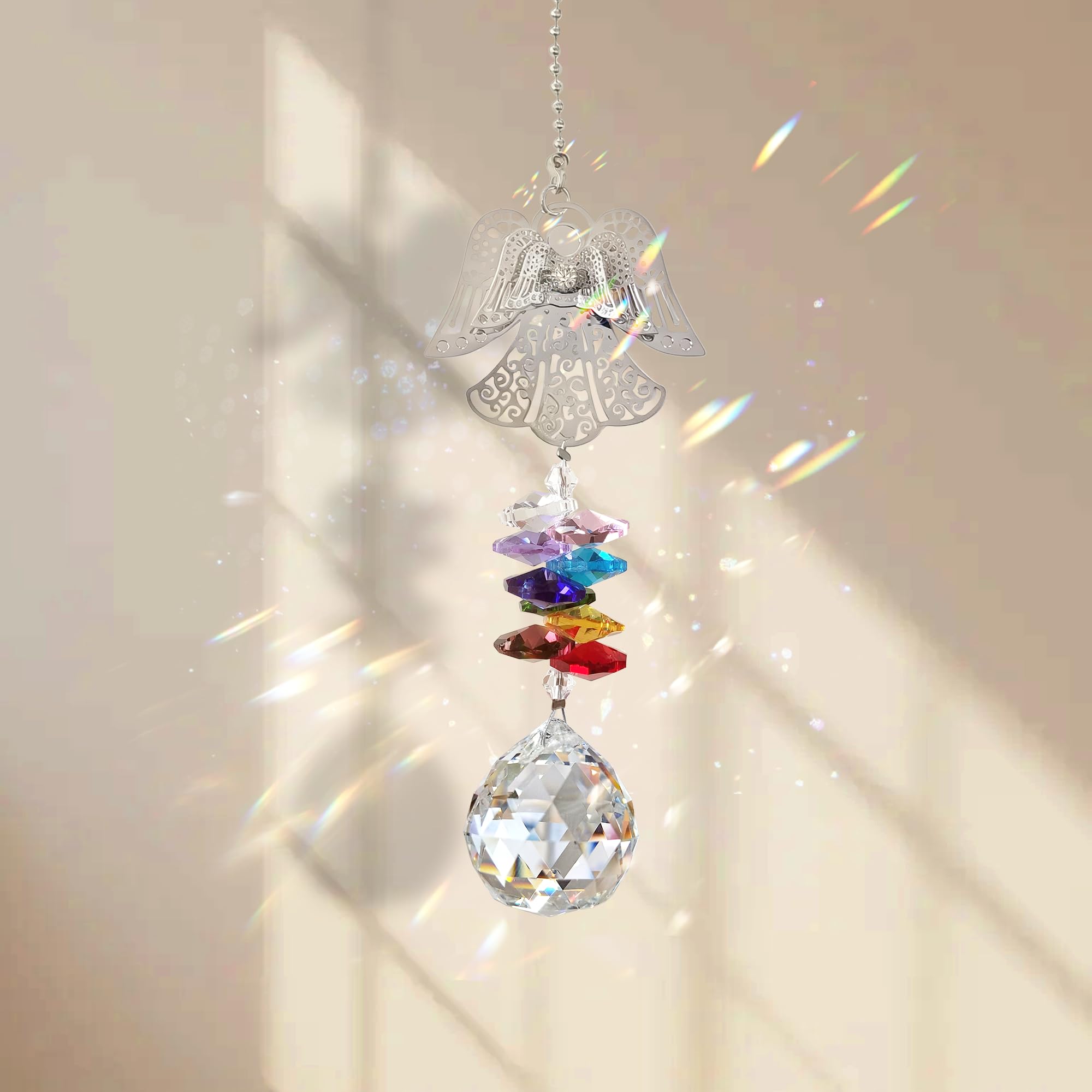 Guardian Angel Sun Catcher Crystal Window Ornament, Rainbow Maker Suncatcher Pendant, Angel Prism Hanging Decorations for Garden Patio Balcony Window Decorative Hanging Garden Ornaments