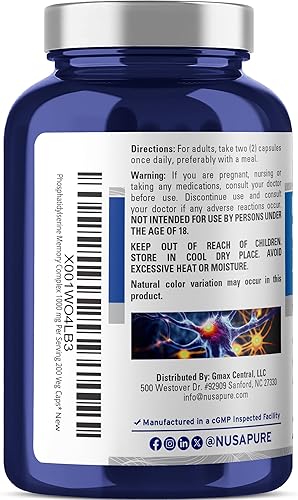 Miniatura 3 de NusaPure Phosfatidilserine Memory Ultimate Complex 1000mg 200 Cápsulas Vegetarianas (Vegano, Sin OGM)