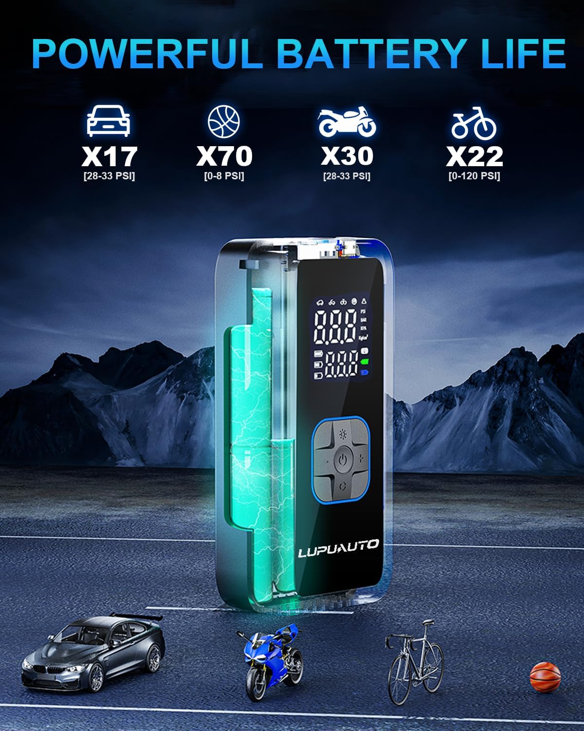 Tire Inflator Portable Air Compressor, 150PSI Air Pump Tires Portable with Pressure Gauge, Tire Inflator with LED Light for Car, Bike, Motorcycle, Balls - Image 6