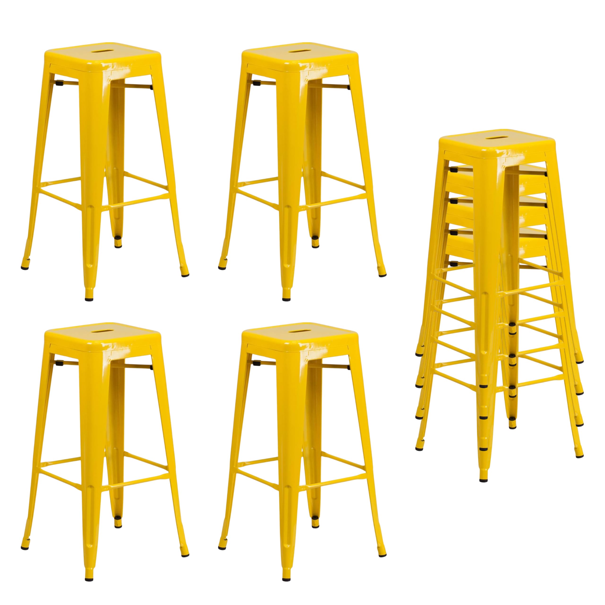 HOM4NISH Metal Bar Stool with Footrest - Set of 2, 4 - Backless, Armless, Square Seat, Counter Height, Stackable Bar Chair