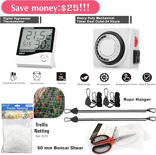 Miniatura 6 de ALPHAPAR - Kit completo de tienda de campaña de cultivo de 48 x 24 x 72 pulgadas, sistema de cultivo hidropónico de plantas de interior para