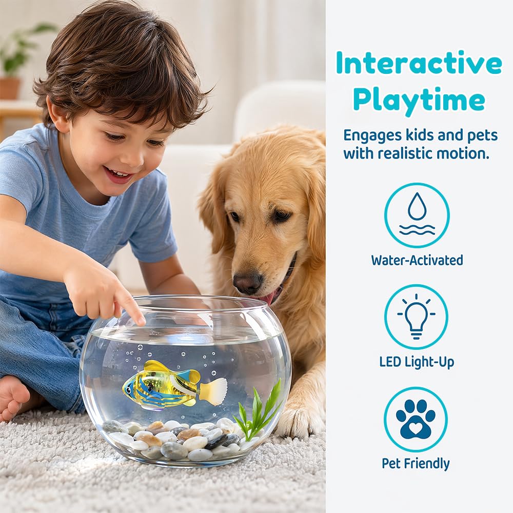 Foreverup 4 Pezzi Pesce Elettronico, Pesce Riutilizzabile Robot, Elettrico con Luminoso, Batterie, Giocattolo Bagno Robofish Riutilizzabile Galleggiante per Animali Domestici pour Enfants