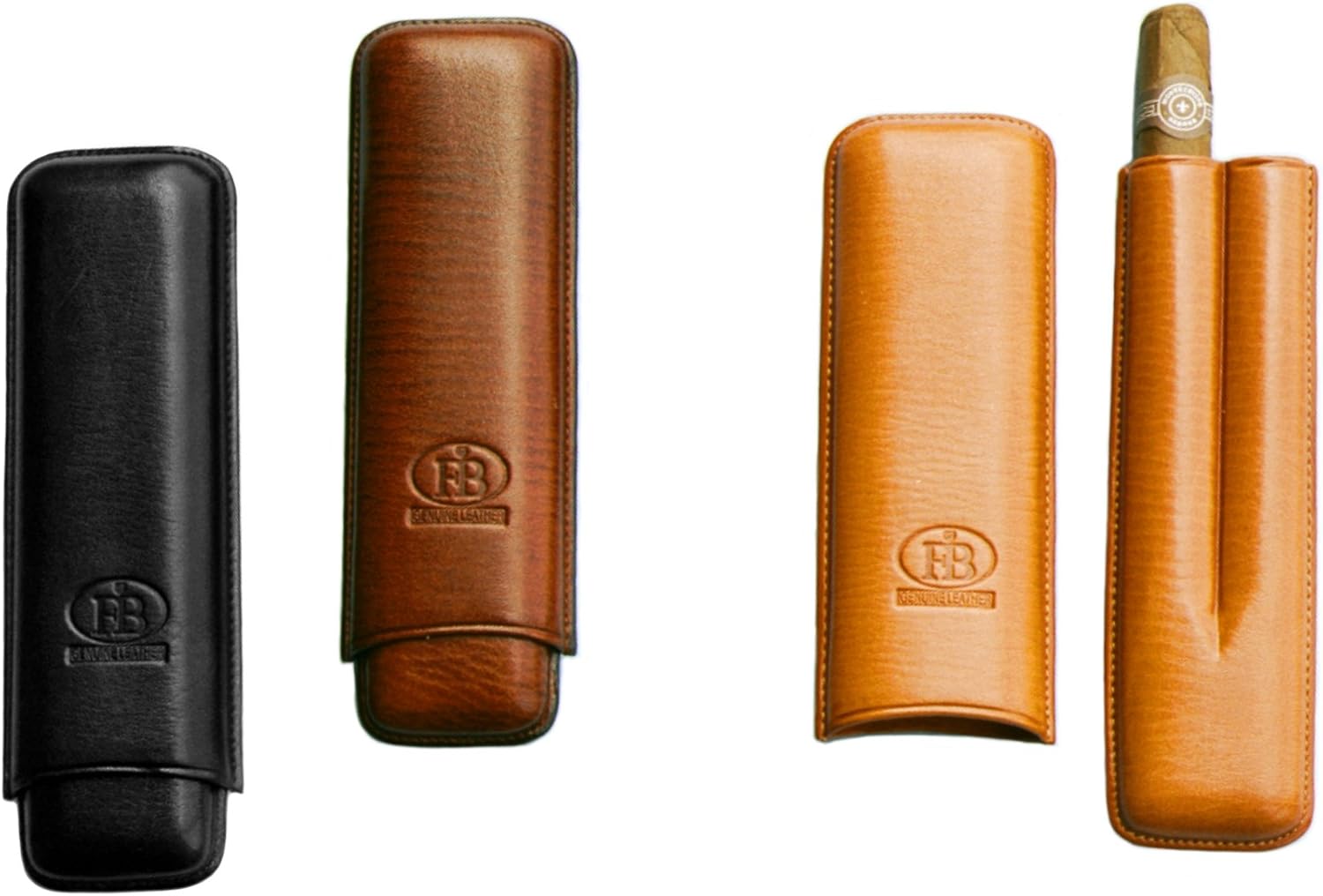 Genuine Leather Cigar Case 2 finger (Natural)