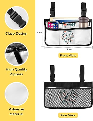 Miniatura 3 de Wheelchair Bag Armrest Storage Pouches with Reflective Stripes - Wheel Chair Accessories - I Love Sport Healthy Exercise Walker Bag for Wheel Chair