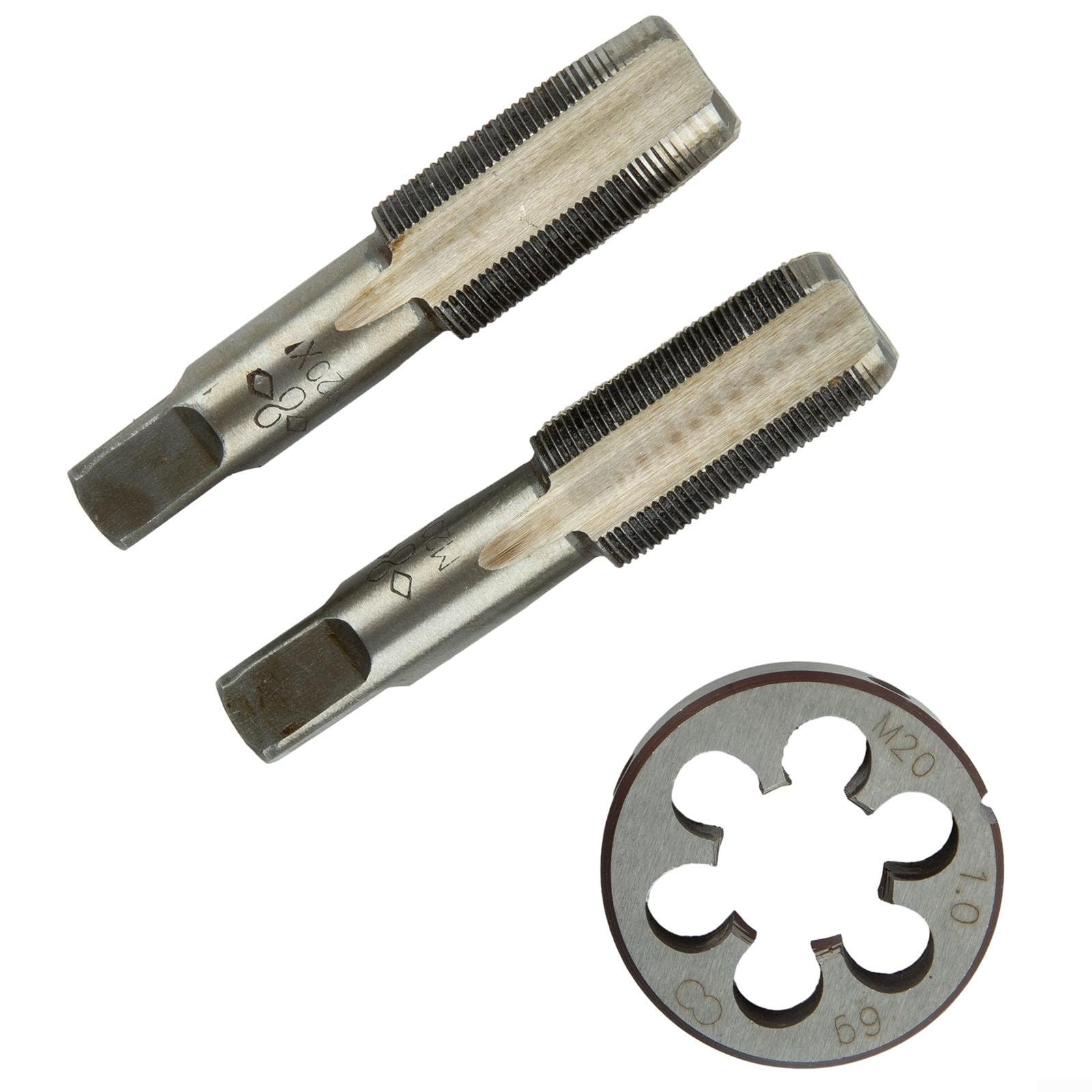 Zestaw gwintowników i narzynek, gwintowniki i narzynki do gwintów okrągłych, stal szybkotnąca M20x1 mm, gwint stożkowy i narzynka M20x1 mm, gwint metryczny prawy