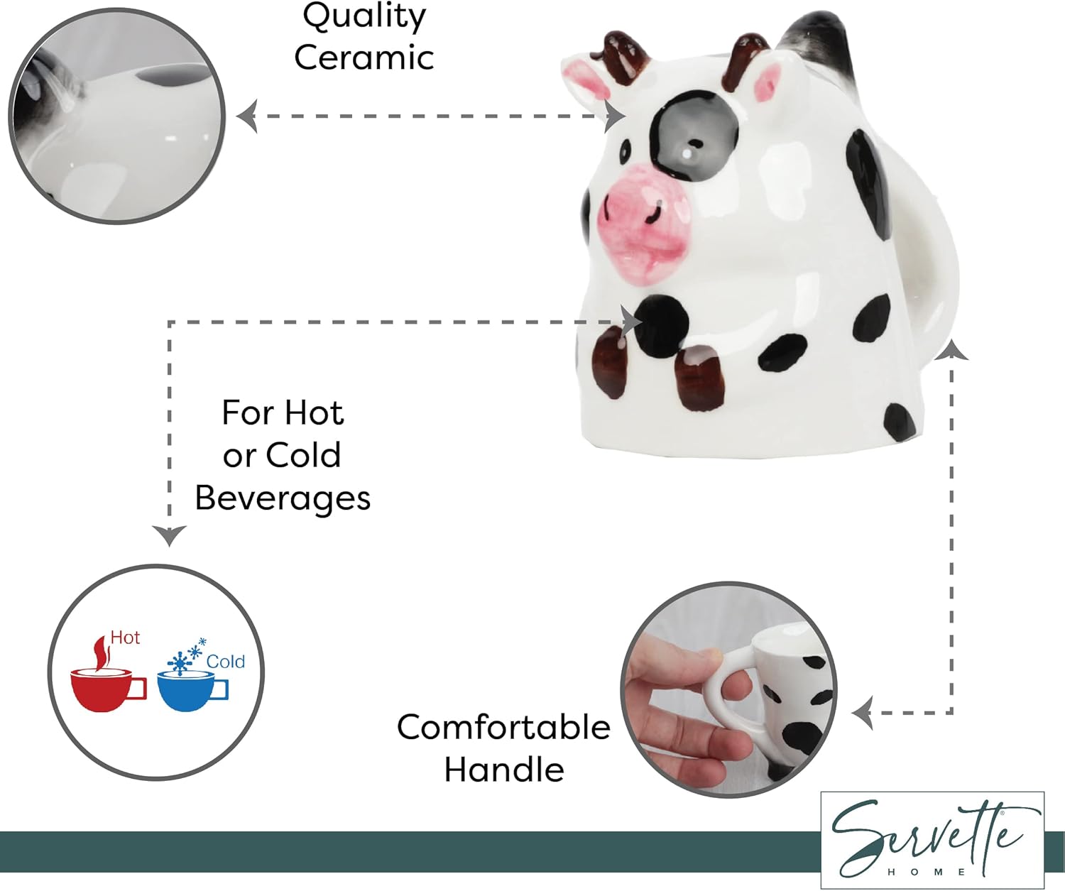 Cute Upside Down Espresso Mini Coffee Mug Set of 3 - Cow