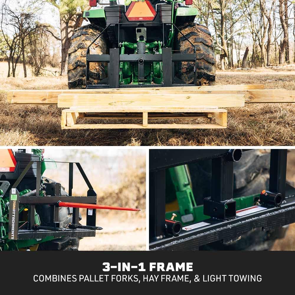 Titan Attachments Standard Series 3 Point Pallet Fork Frame, 48" Pallet Fork Blades, Fits Cat I & II Tractors, Titan Quick Hitch Compatible, Rated 4000 LB, 2" Receiver Hitch