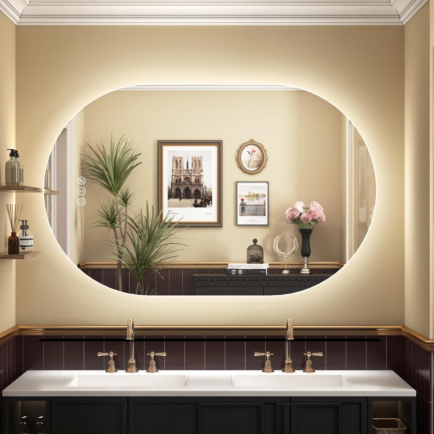 SMIROR Oval Backlit LED Bathroom Mirror, 48x30 Pill-Shaped Lighted Vanity Mirror with Lights for Wall, Dimmable, 3 Colors Lighting, Anti-Fog, Memory Function (Horizontal/Vertical)