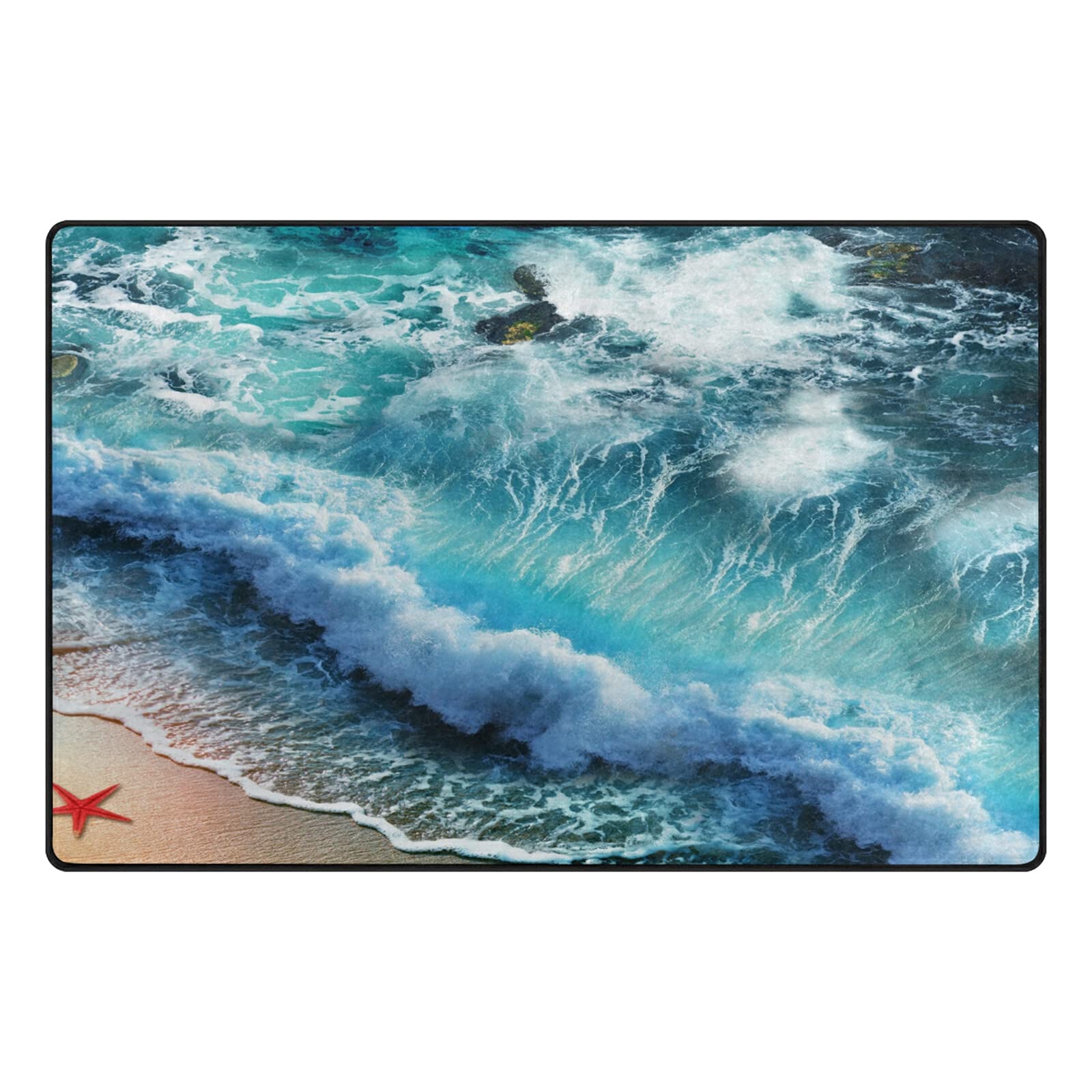 Starfish on the Summer Beach Sand with Blue Ocean Water Waves Dolphin 36"x24" Non-Slip Area Rug, Floor Entry Welcome Mat, Bathroom Home Doormats, Front Door Mats Carpets Rugs for Outdoor Indoor