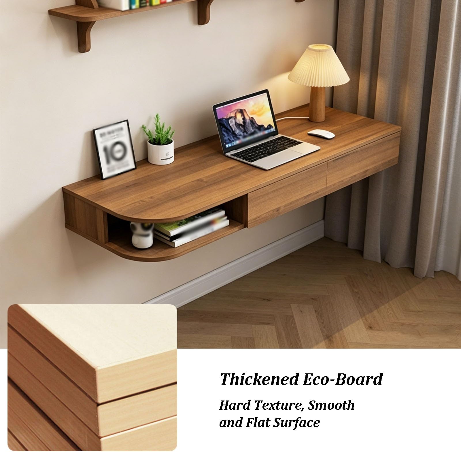 Coiffeuse Suspendue, Table De Maquillage Murale avec Tiroirs Et Plan De Travail Spacieux, Angles Arrondis, Bureau Multifonction pour Ordinateur Portable, pour Chambre(D,80cm)