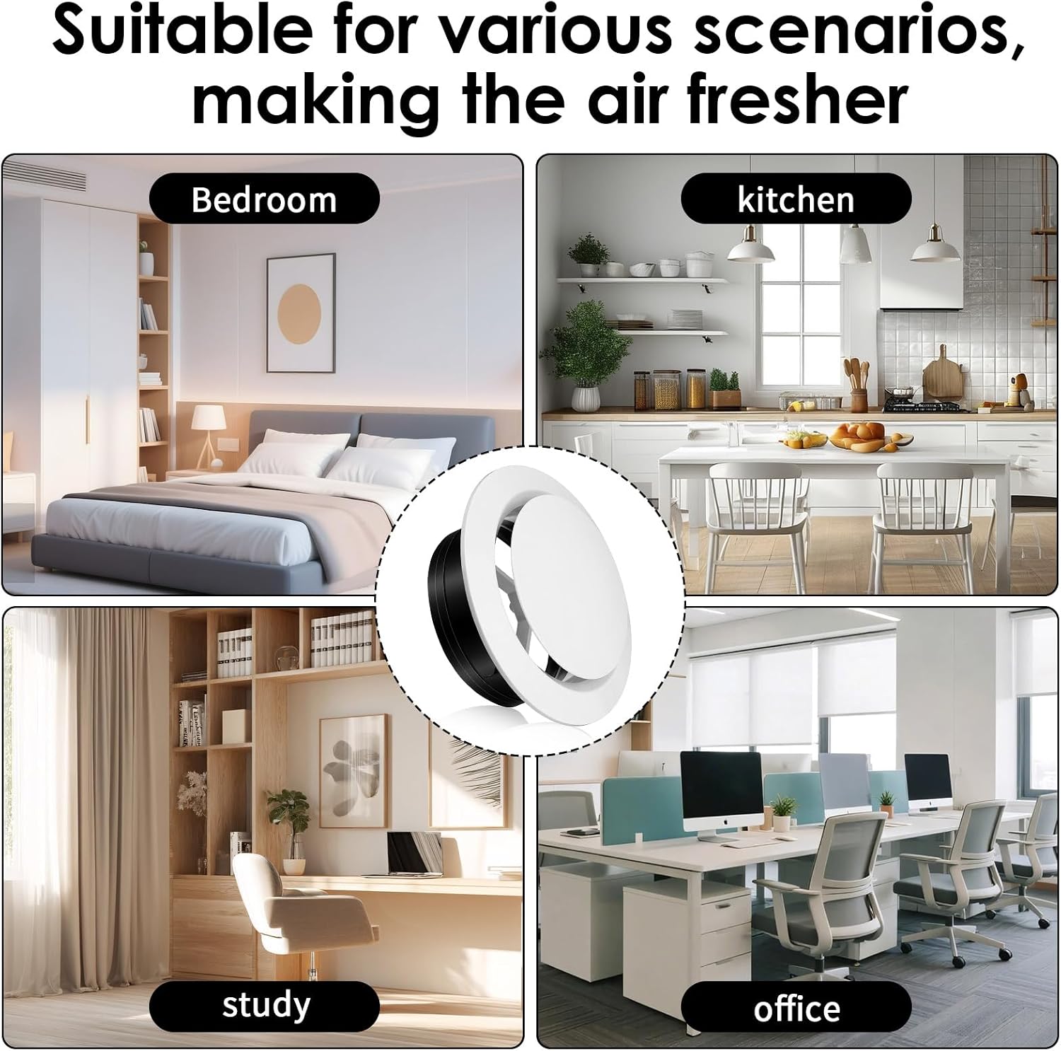 Kifmurase 4Pcs 6 Inch Soffit Vent, Adjustable Air Vent Cover, ABS Round Ceiling Vents, White Round Ceiling Diffuser for Living Room, Attic, Bathroom, Kitchen, Ventilation Use