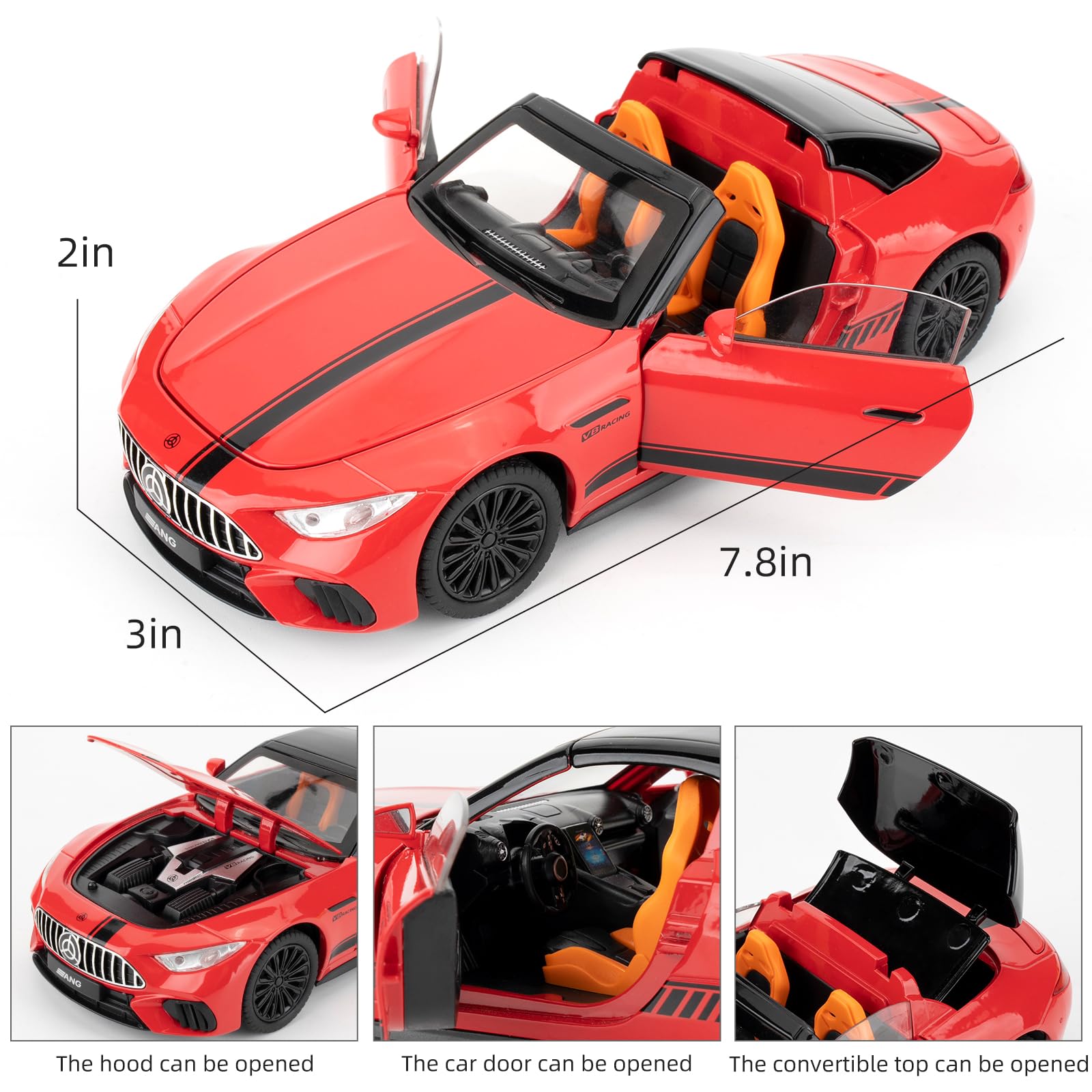 imtfzct Mercedes-Benz SL63 Toy car, 1:22 scale Model Car, Toy Car with Sound, Light and Pullback Function, Opening Door - Image 3
