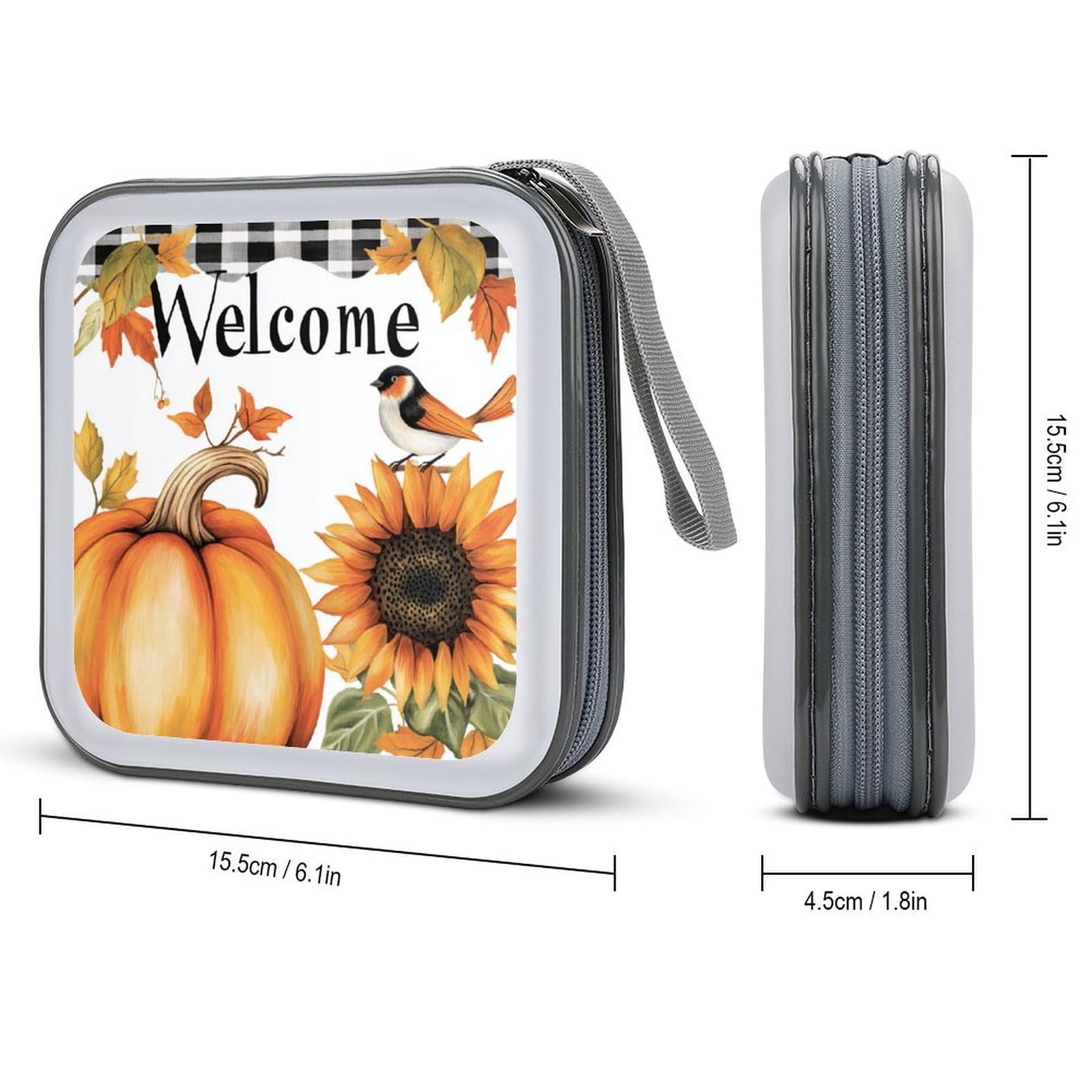 DuduYH Pumpkins Sunflowers Birds CD Case DVD Storage Case Portable for Car Home Travel