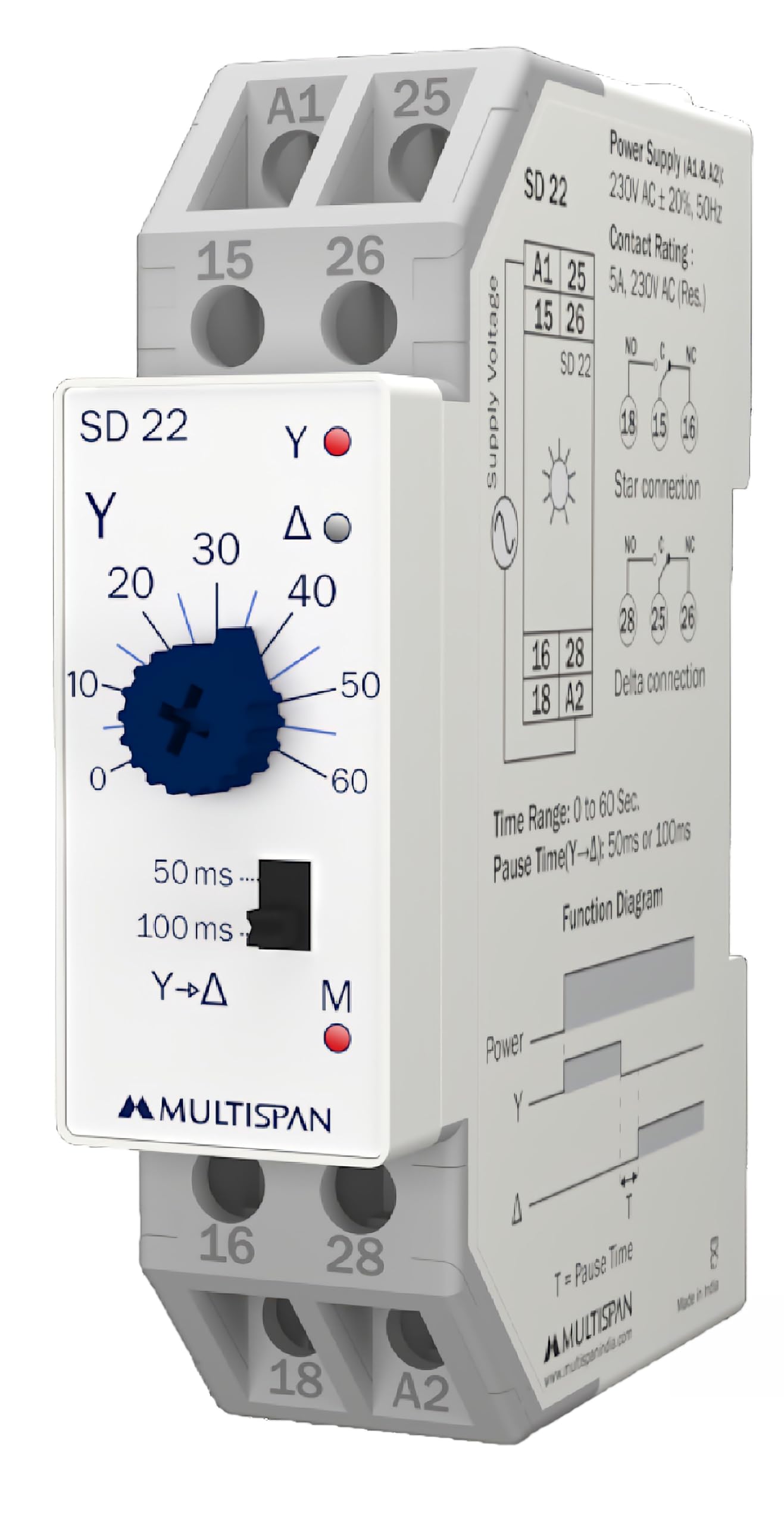 Multispan SD-22 Star Delta Timer Supply 230V AC