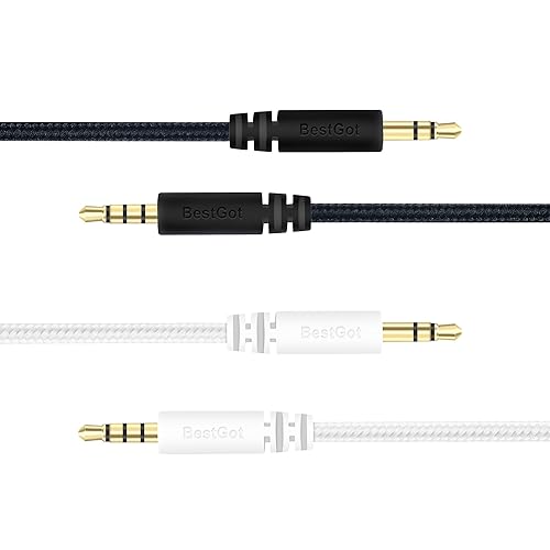Miniatura 7 de BESTGOT Cable de audio con micrófono de control de volumen, cable auxiliar de 0.138 in (4.3 pies4.3 ft) para controlador PS4, auriculares, tableta,