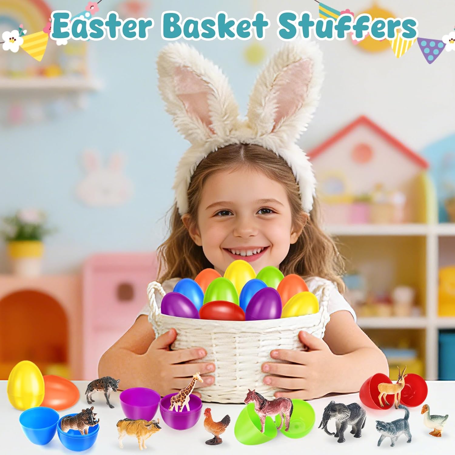 SpringFlower Easter Basket Stuffers, 24 Pack Easter Egg Fillers with Realistic Animal Figures Toys for Easter Egg Hunt, Ideal Easter Party Favors Gifts for Kids