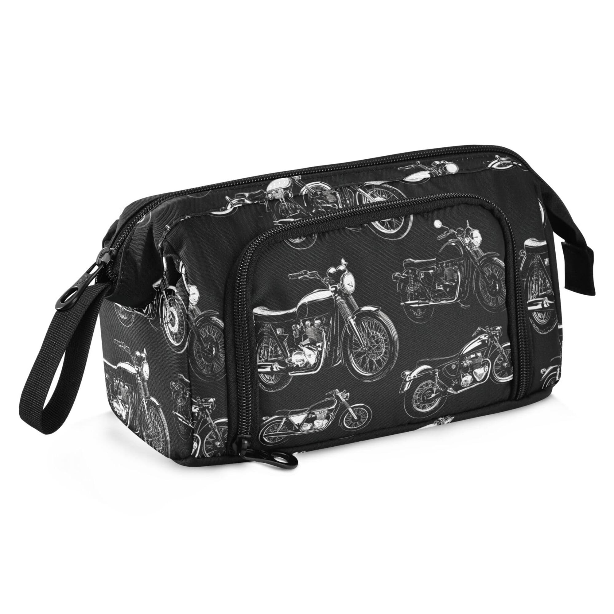 Fisyme Black White Motorcycles Pencil Case Large Capacity Pen Bags Box Big Makeup Pouch Organizer